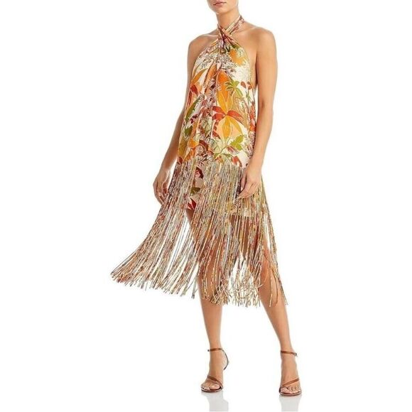 Farm Rio Dress Leopard Forest Sand Mini Fringe Sleeveless size Large - Picture 4 of 10